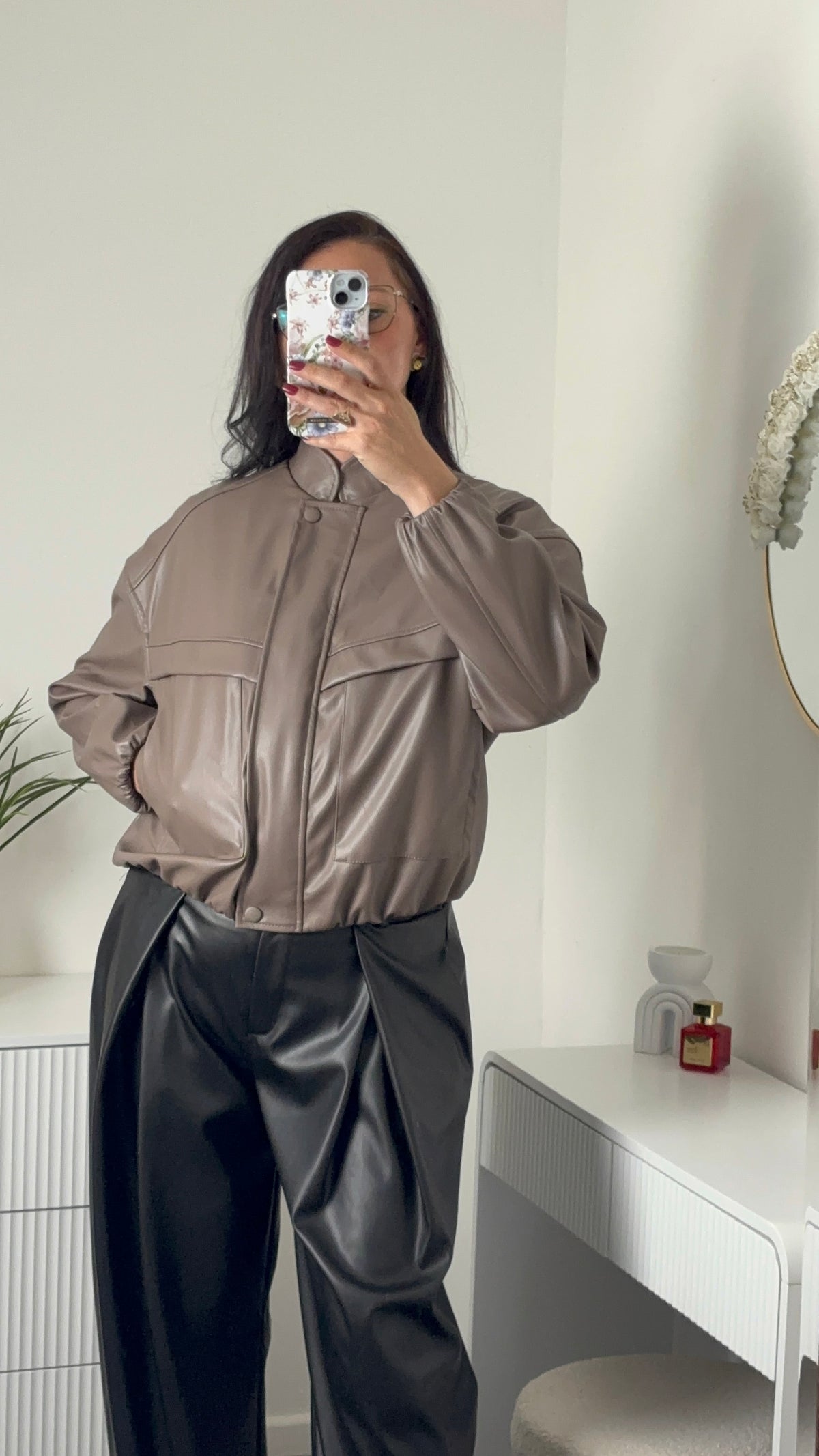 VESTE SIMILI CUIR | TAUPE