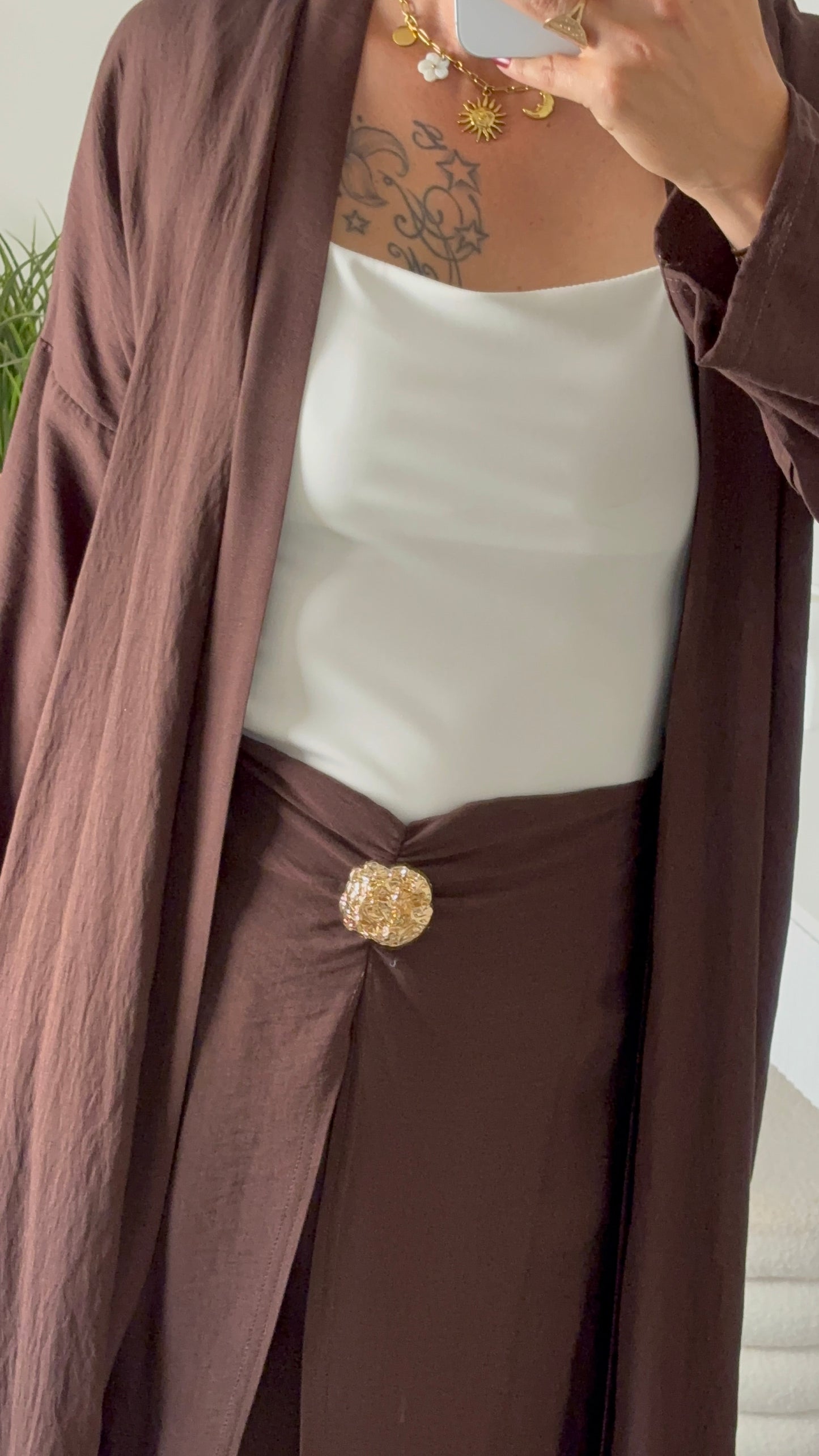 Ensemble gilet long & jupe longue choco