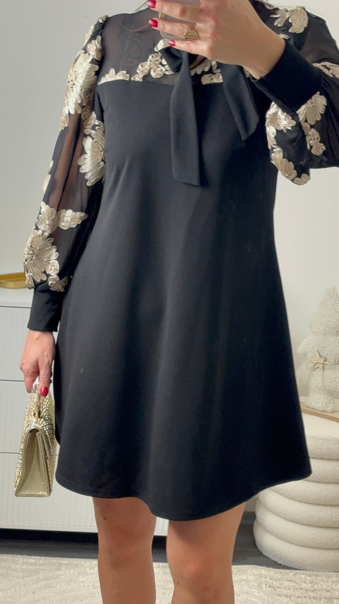 Robe fleurs Noire et beige