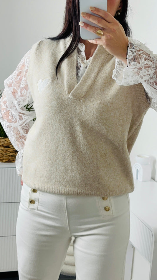 PULLE DENTELLE BEIGE