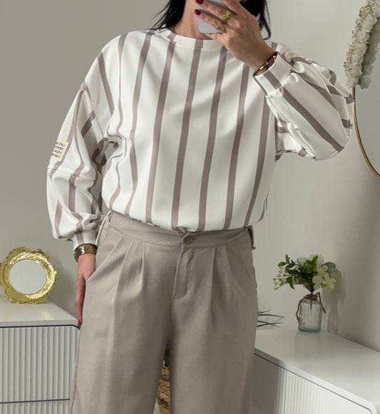 PULL RAYURE TAUPE