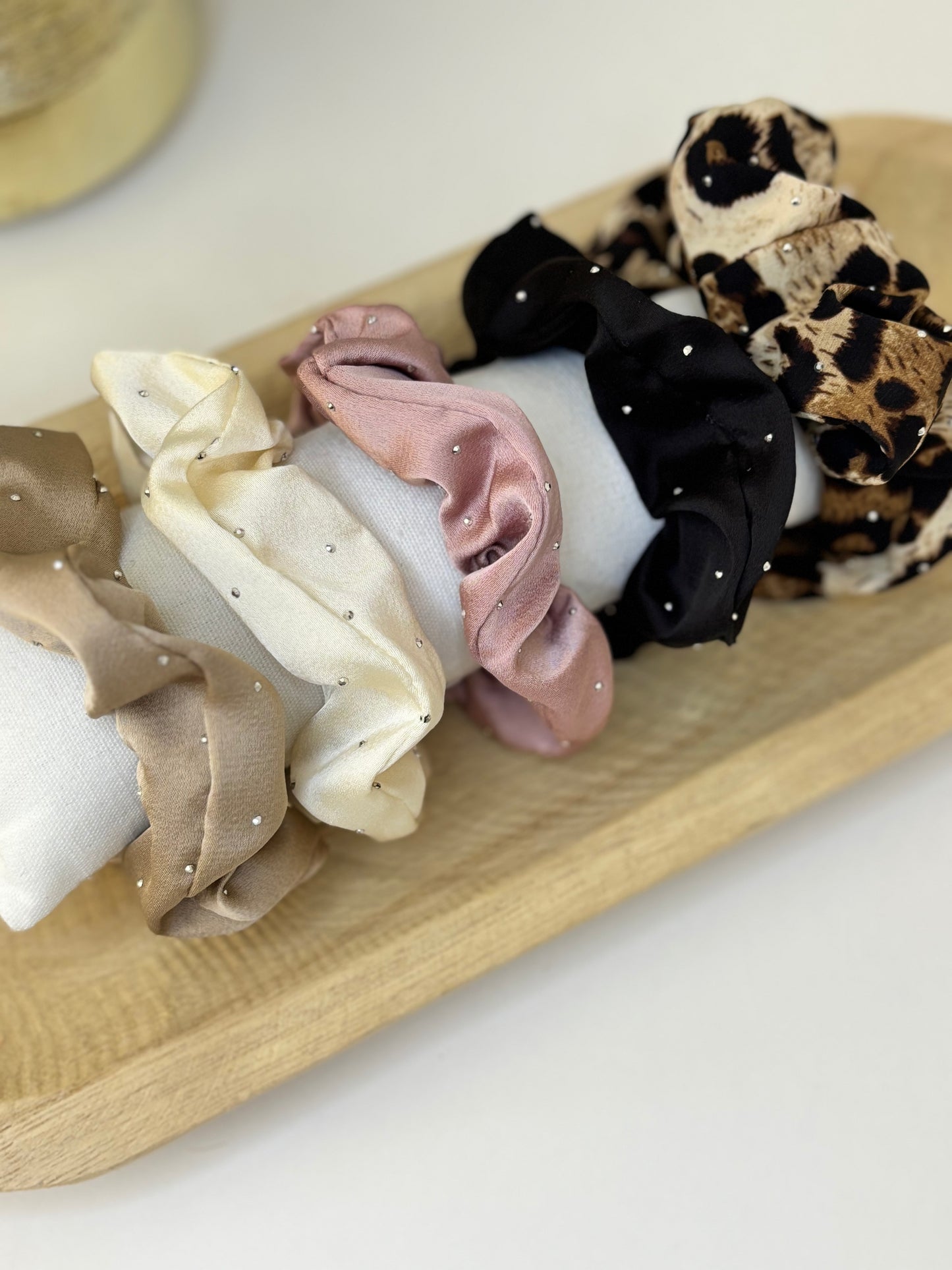 Chouchou satin & strass rose