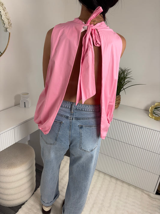 BLOUSE DOS OUVERT ROSE