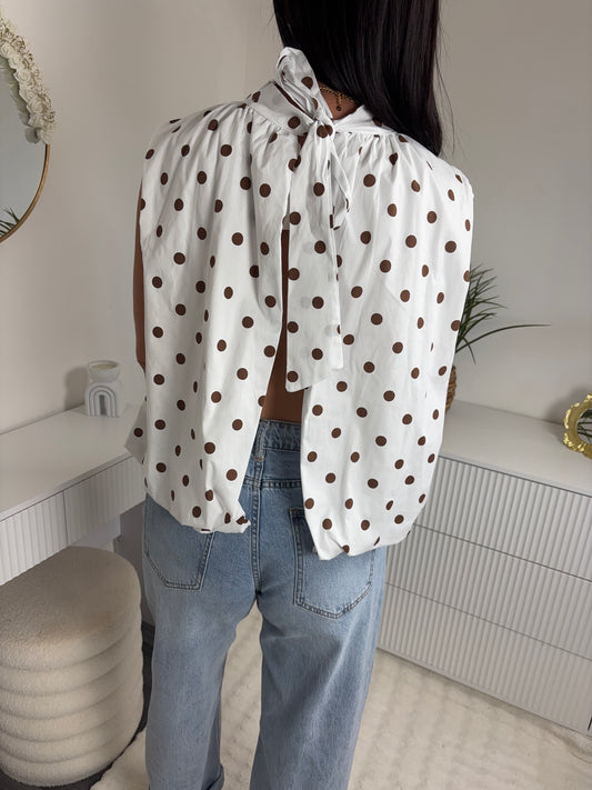 BLOUSE POIS DOS OUVERT BLANCHE