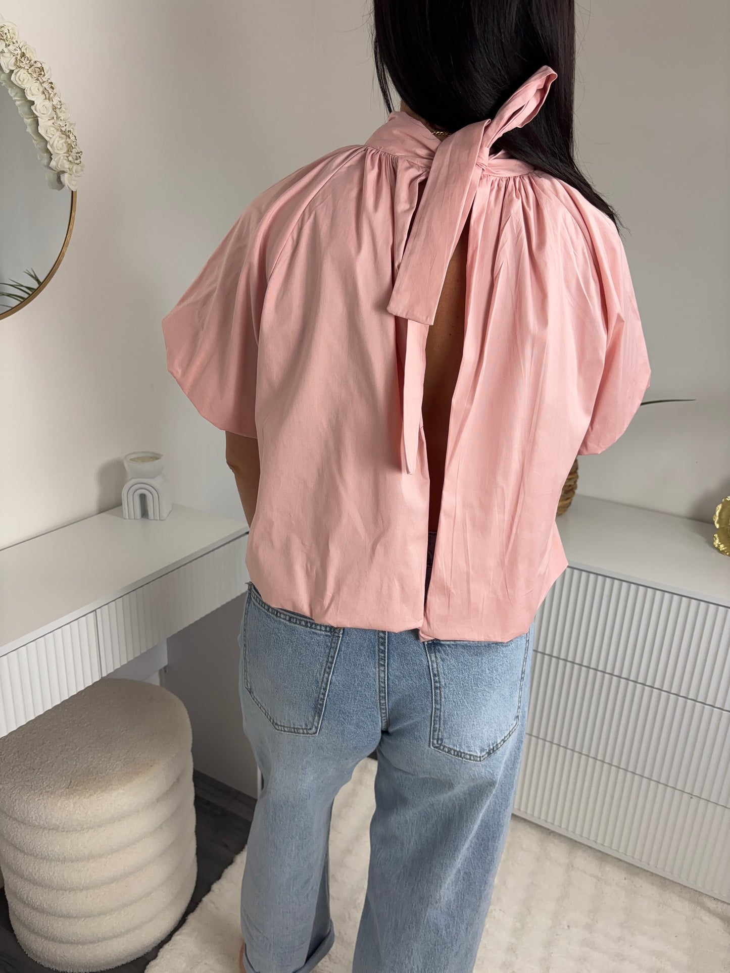 BLOUSE DOS OUVERT ROSE