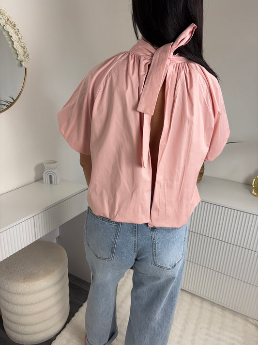 BLOUSE DOS OUVERT ROSE