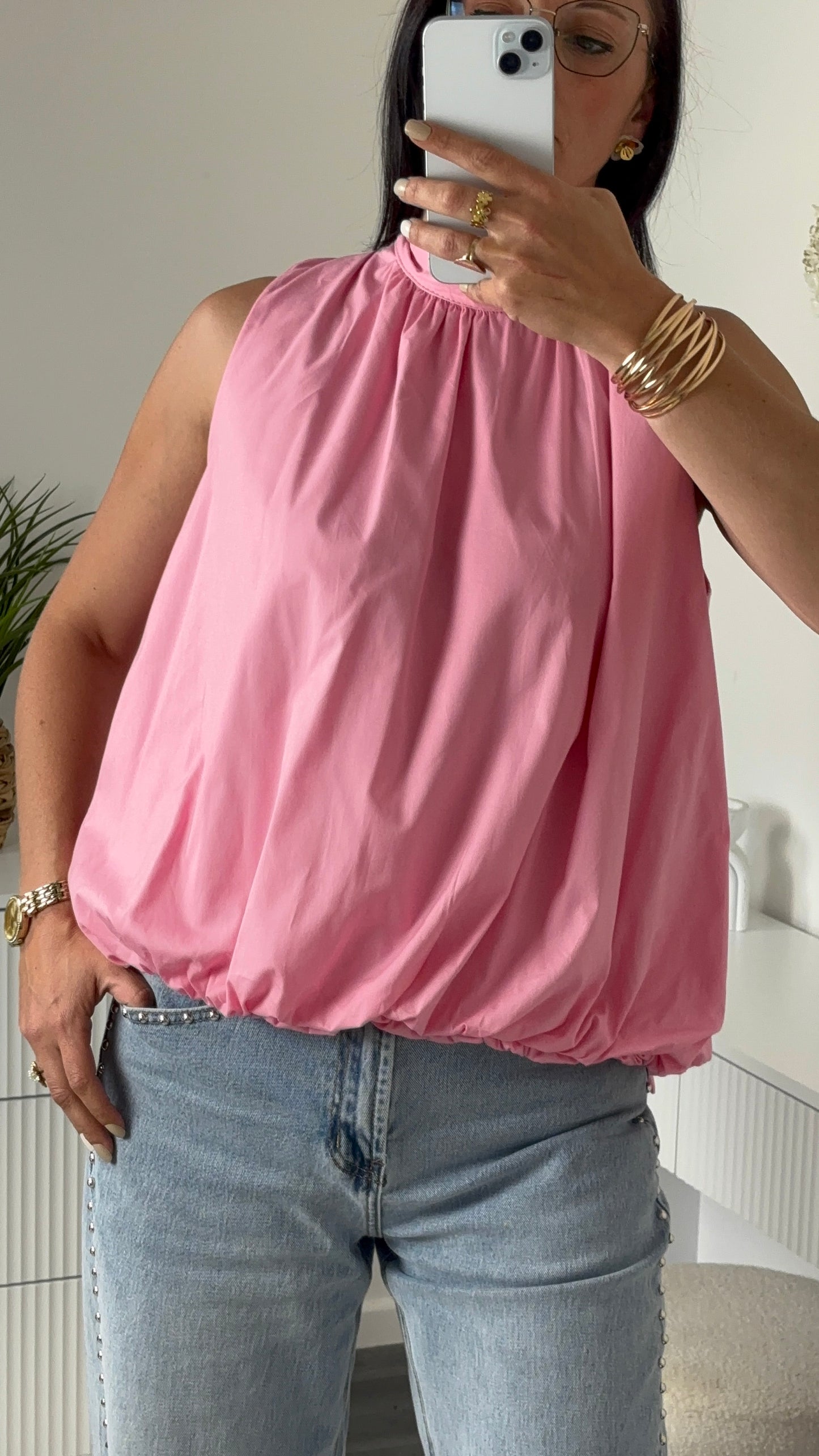 BLOUSE DOS OUVERT ROSE