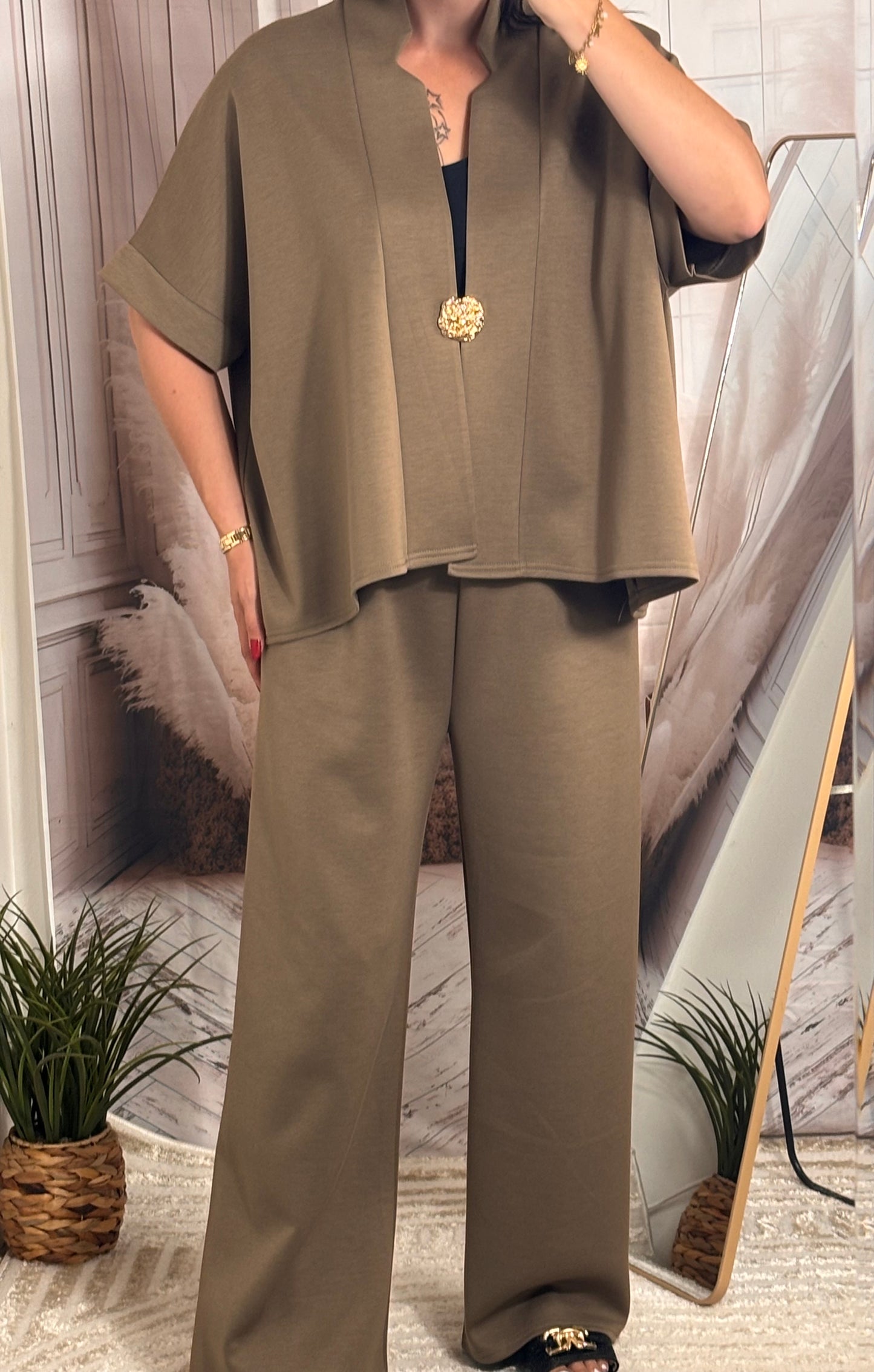 Ensemble veste et pantalon oversize marron clair