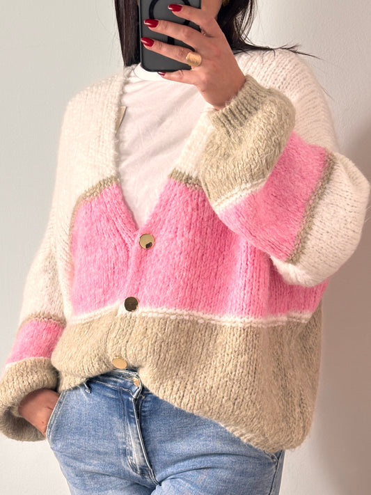 Cardigan tricolore blanc