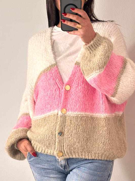 Cardigan tricolore blanc