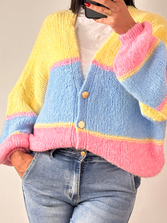 Cardigan tricolore jaune