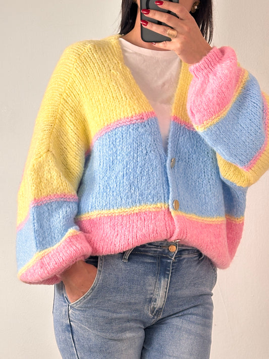 Cardigan tricolore jaune