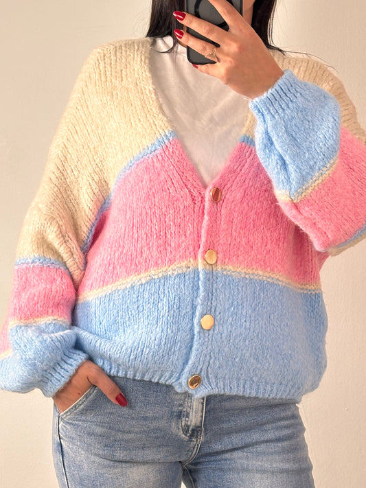 Cardigan tricolore beige