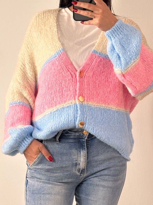 Cardigan tricolore beige