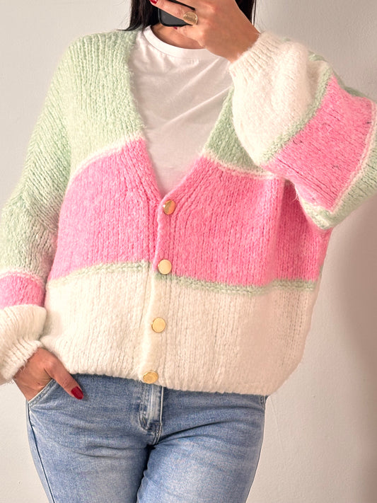 Cardigan tricolore vert