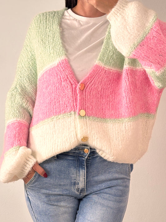 Cardigan tricolore vert