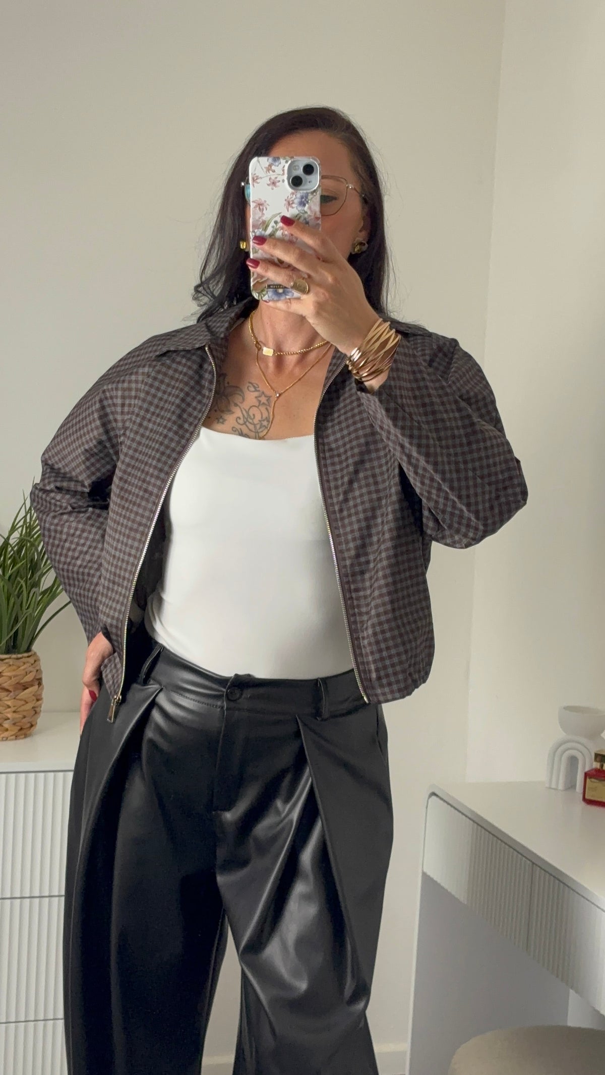 VESTE CARREAUX | MARRON