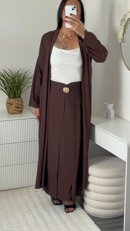 Ensemble gilet long & jupe longue choco