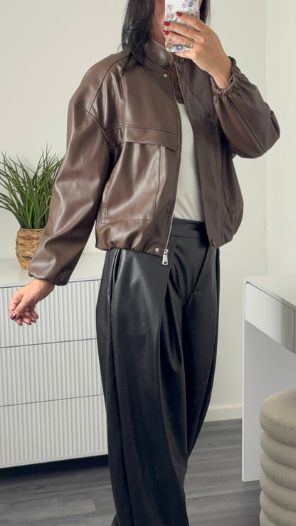VESTE SIMILI CUIR | MARRON