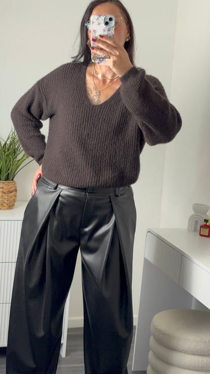 PULL DOUX COL V | CHOCO