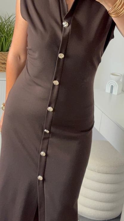 Robe col v marron