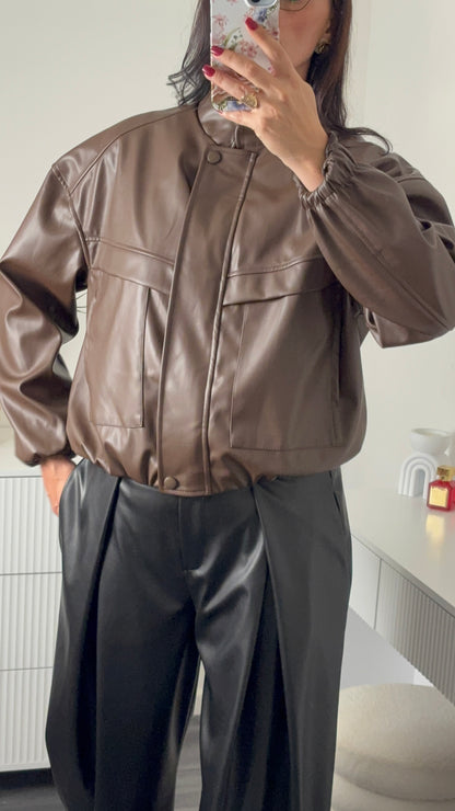 VESTE SIMILI CUIR | MARRON