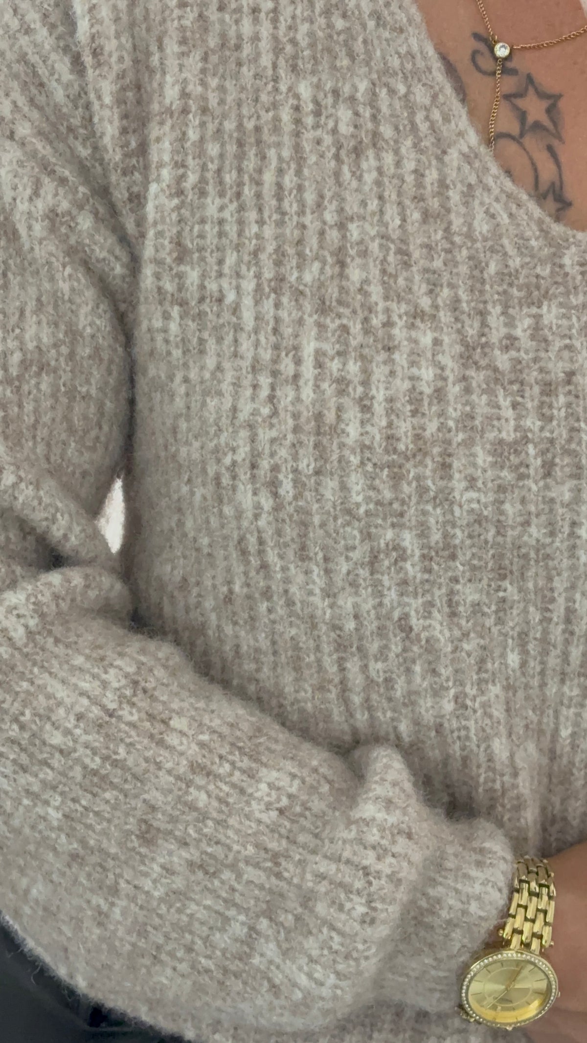 PULL DOUX COL V | TAUPE