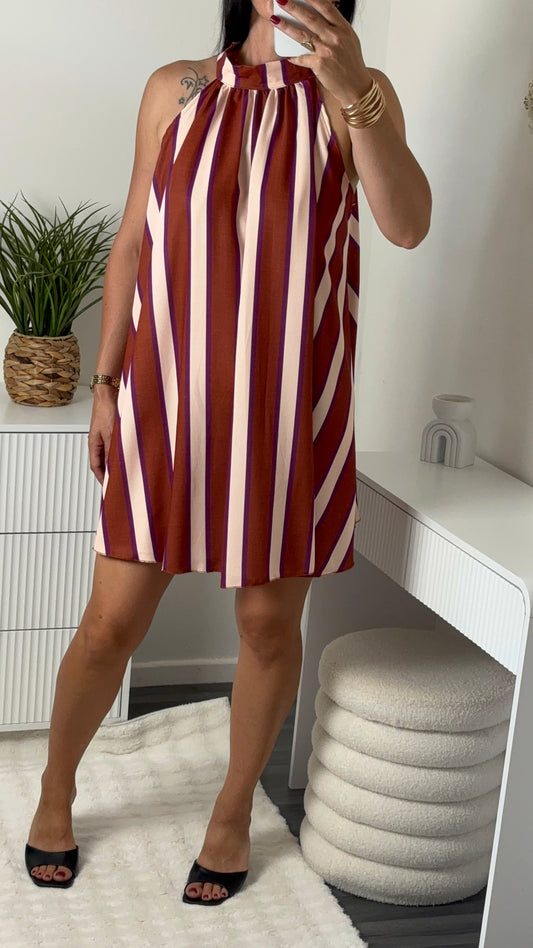 ROBE RAYURES BRIQUE