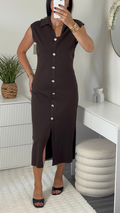 Robe col v marron