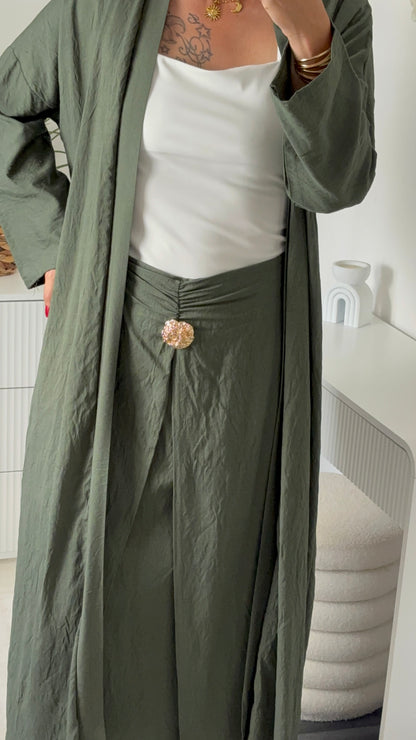 Ensemble gilet long & jupe longue kaki