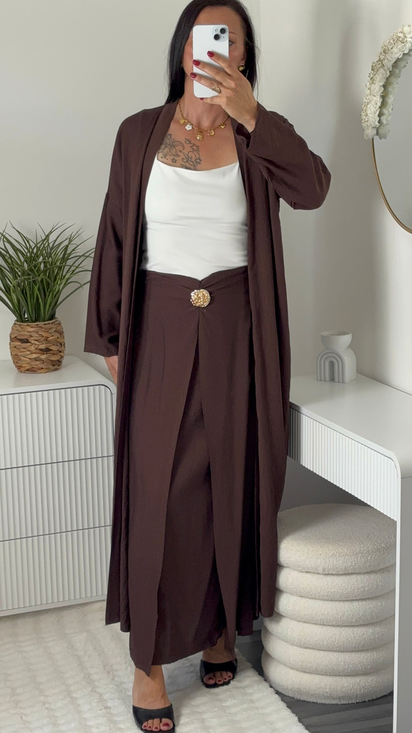 Ensemble gilet long & jupe longue choco