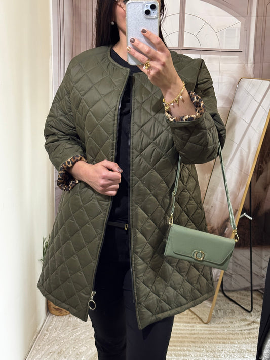 Manteau long matelassé kaki