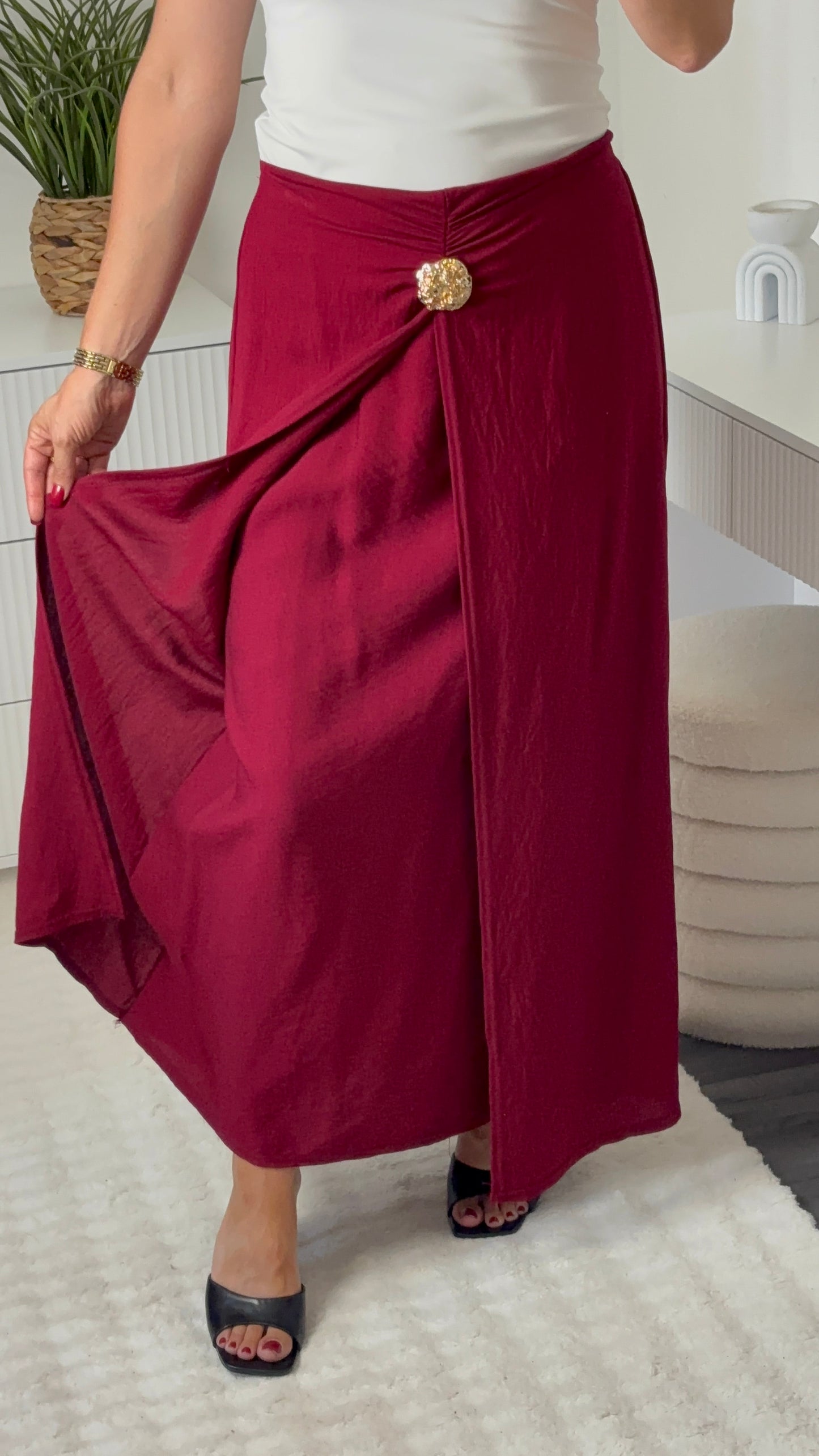 Ensemble gilet long & jupe longue bordeau