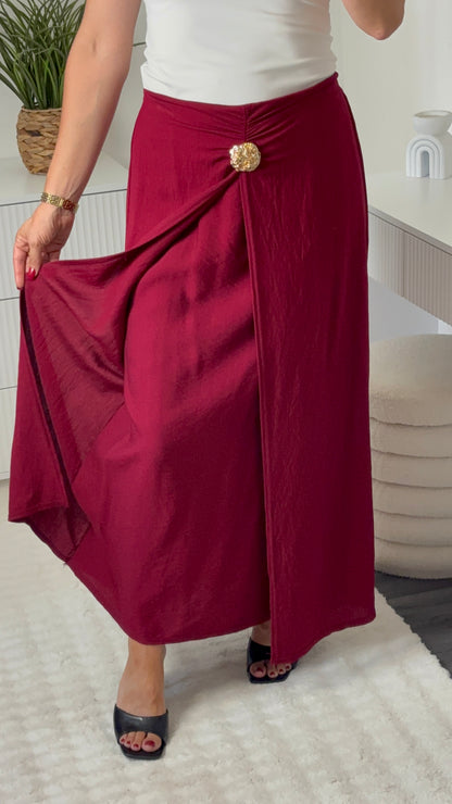 Ensemble gilet long & jupe longue bordeau