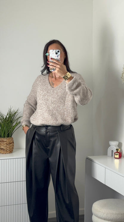 PULL DOUX COL V | TAUPE