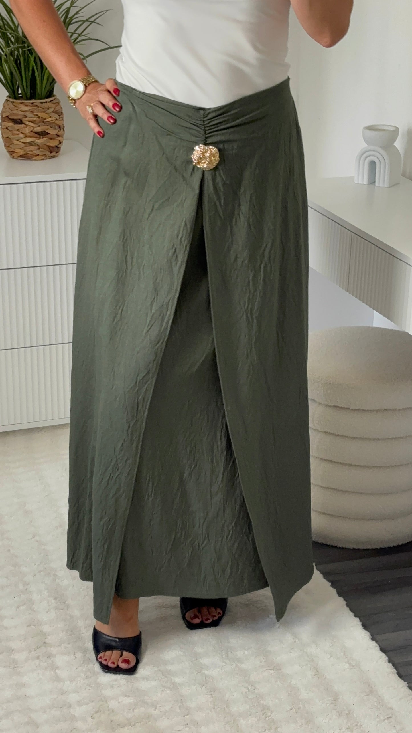 Ensemble gilet long & jupe longue kaki