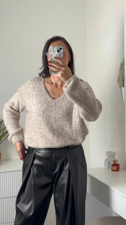 PULL DOUX COL V | TAUPE