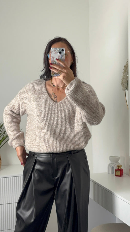 PULL DOUX COL V | TAUPE