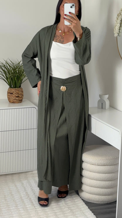 Ensemble gilet long & jupe longue kaki