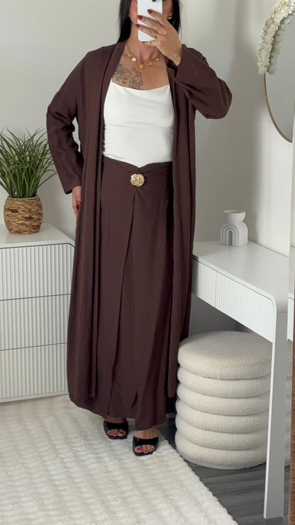 Ensemble gilet long & jupe longue choco
