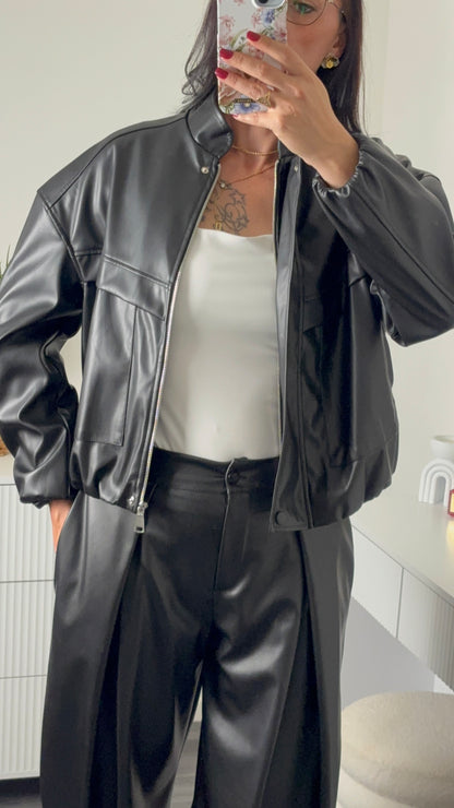 VESTE SIMILI CUIR | NOIR