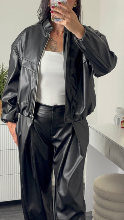 VESTE SIMILI CUIR | NOIR