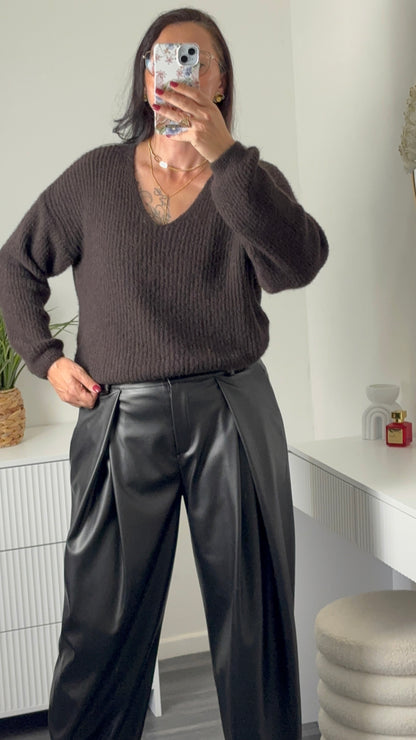 PULL DOUX COL V | CHOCO