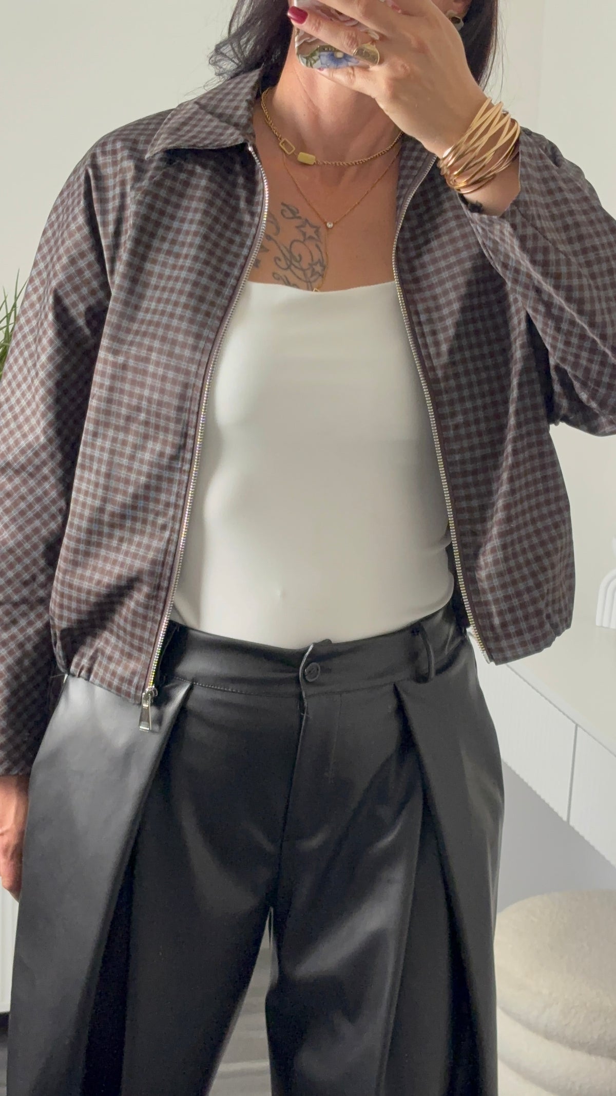 VESTE CARREAUX | MARRON