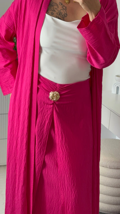 Ensemble gilet long & jupe longue fuchsia