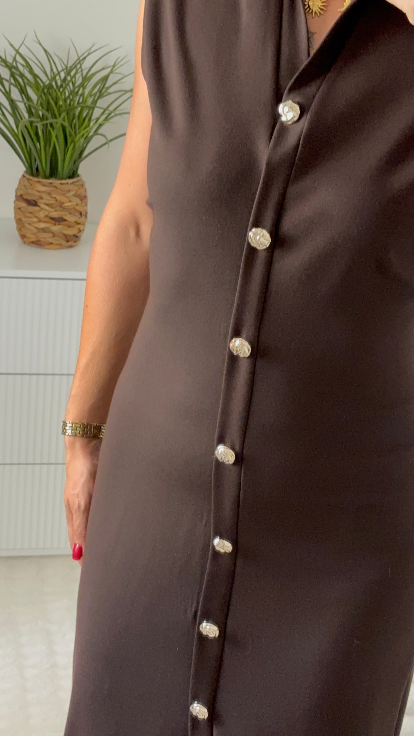 Robe col v marron