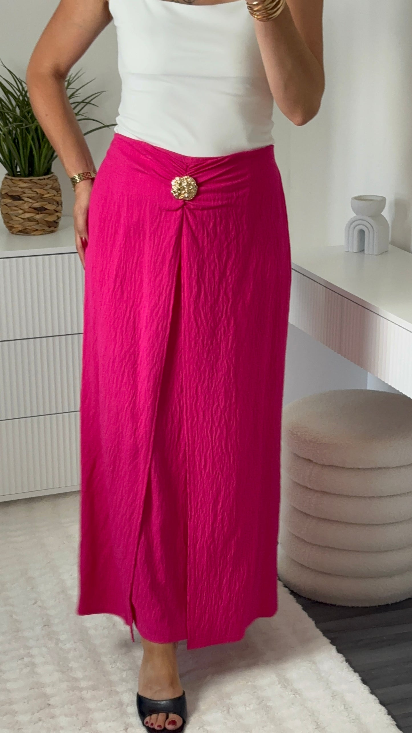 Ensemble gilet long & jupe longue fuchsia