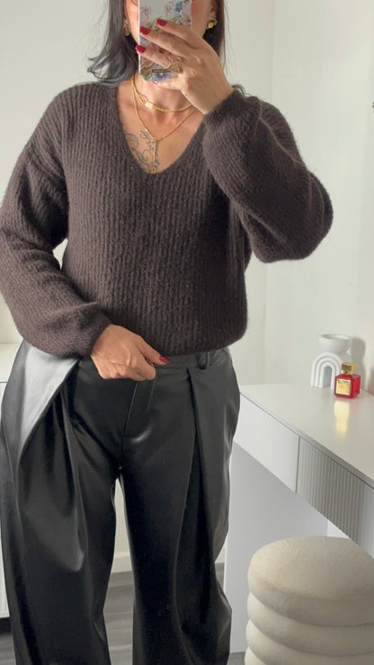 PULL DOUX COL V | CHOCO