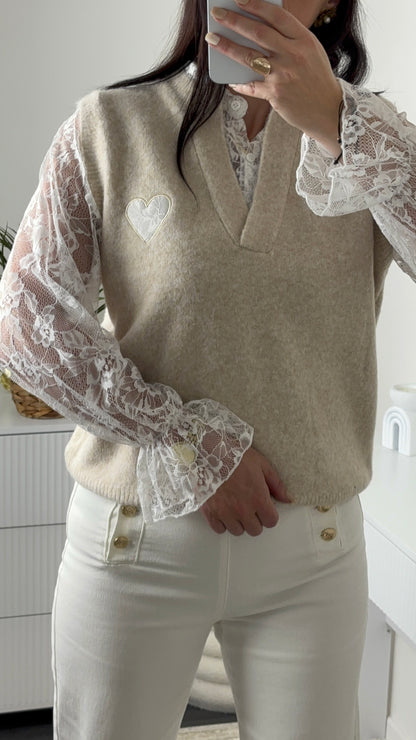PULLE DENTELLE BEIGE