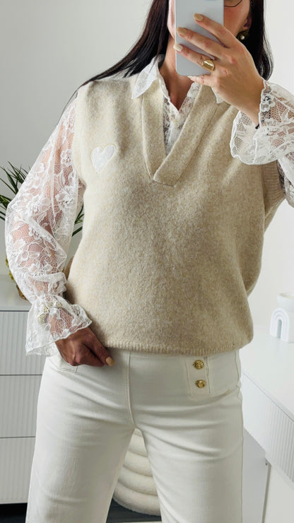 PULLE DENTELLE BEIGE